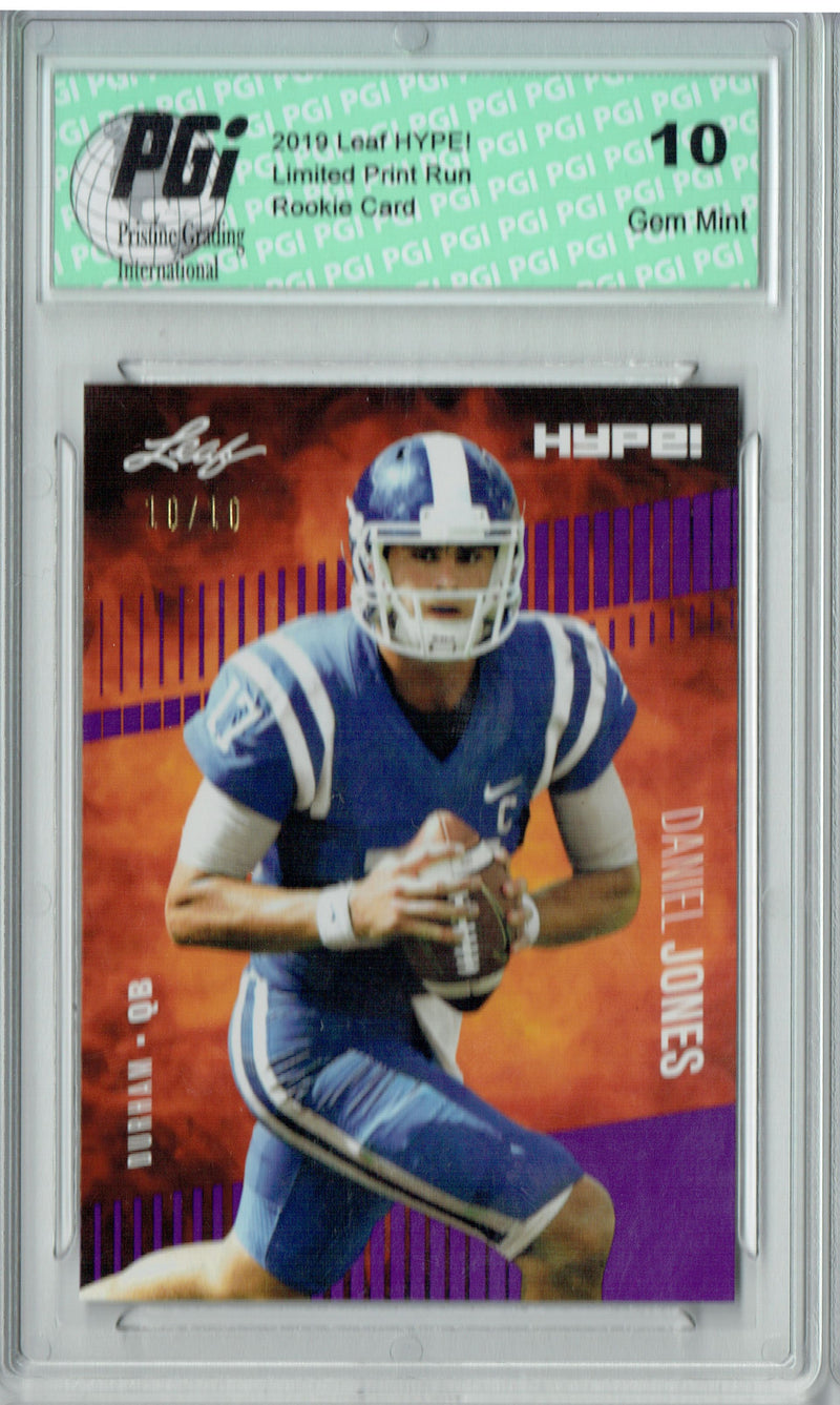 Daniel Jones Rookie Card New York PGI 10 Gem Mint Football Trading Card 2019 Leaf HYPE! #18 Purple SP, Just 10 Made