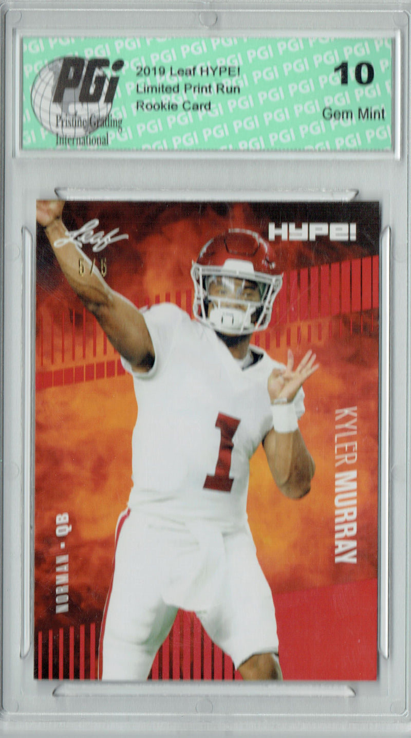 Kyler Murray Rookie Card Arizona PGI 10 Gem Mint Football Trading Card 2019 Leaf HYPE! #22 Red SP, Limited to 5 Made