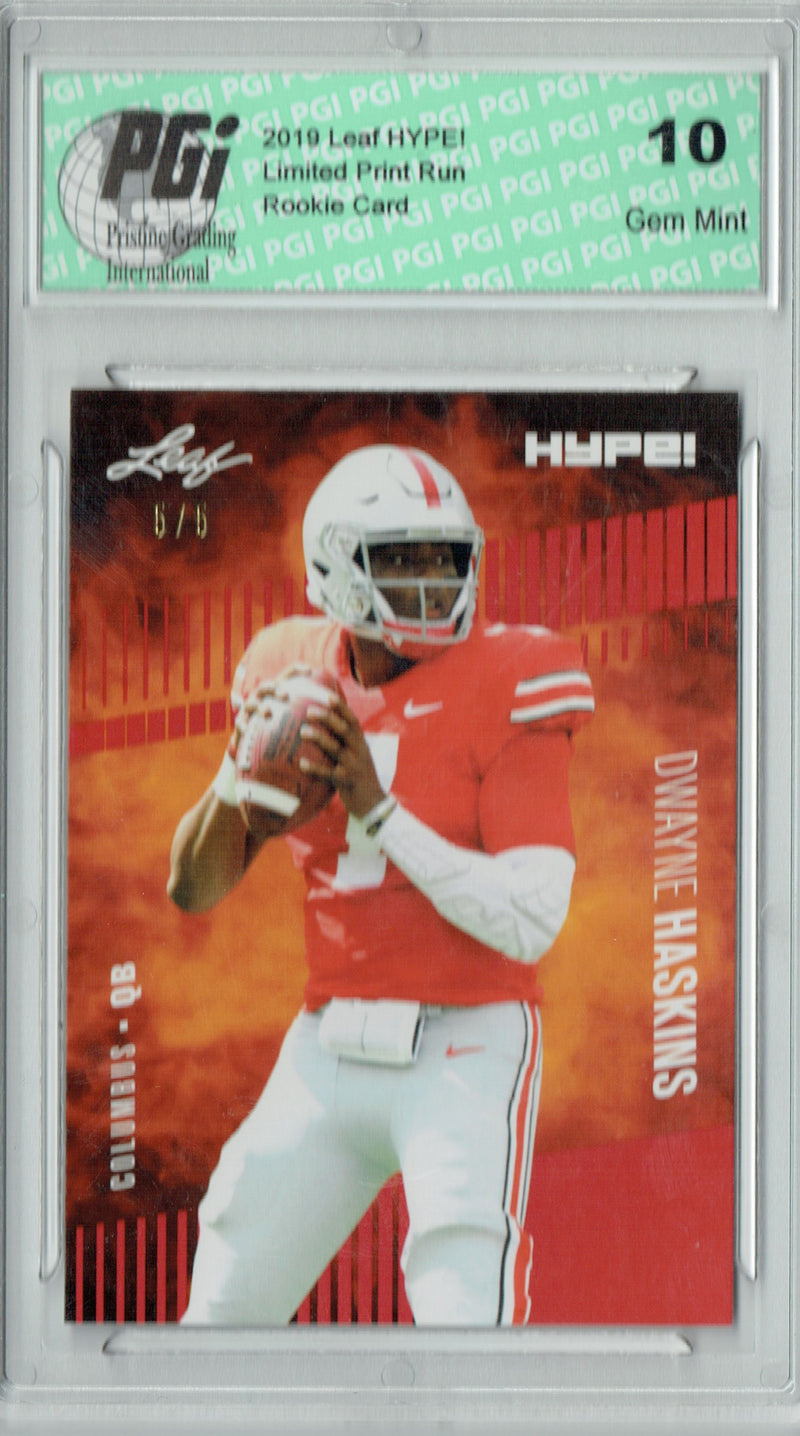 Dwayne Haskins Rookie Card Washington PGI 10 Gem Mint Football Trading Card 2019 Leaf HYPE! #20 Red SP, Limited to 5 Made