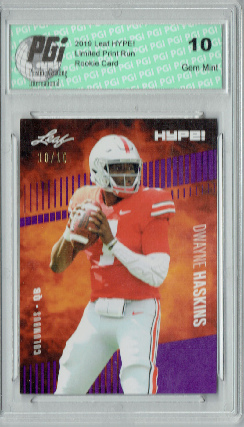Dwayne Haskins Rookie Card Washington PGI 10 Gem Mint Football Trading Card 2019 Leaf HYPE! #20 Purple SP, Just 10 Made