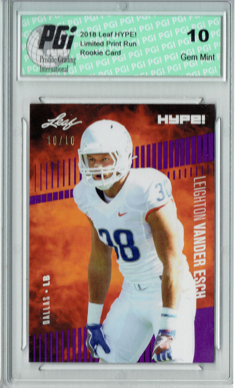 Leighton Vander Esch Rookie Card Dallas PGI 10 Gem Mint Football Trading Card 2018 Leaf HYPE! #16 Purple SP, Just 10 Made