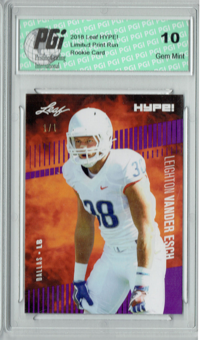 Leighton Vander Esch Rookie Card Dallas PGI 10 Gem Mint Football Trading Card 2018 Leaf HYPE! #16 Purple Blank Back 1 of 1