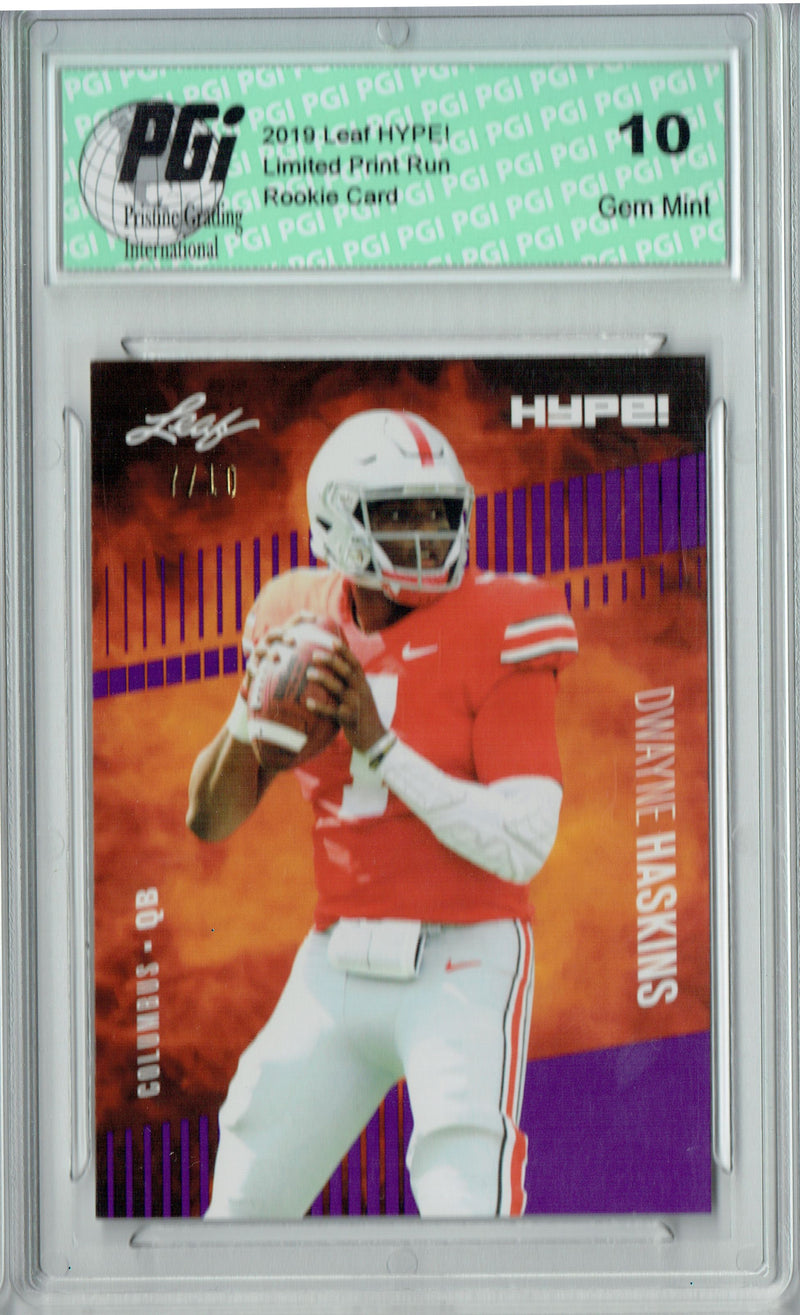Dwayne Haskins Rookie Card Washington PGI 10 Gem Mint Football Trading Card 2019 Leaf HYPE! #20 Jersey #7 of 10