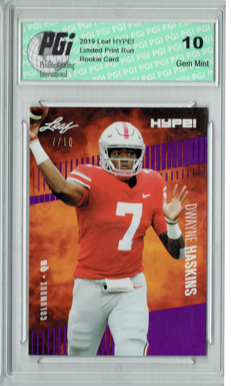 Dwayne Haskins Rookie Card Washington PGI 10 Gem Mint Football Trading Card 2019 Leaf HYPE! #20A Jersey #7 of 10