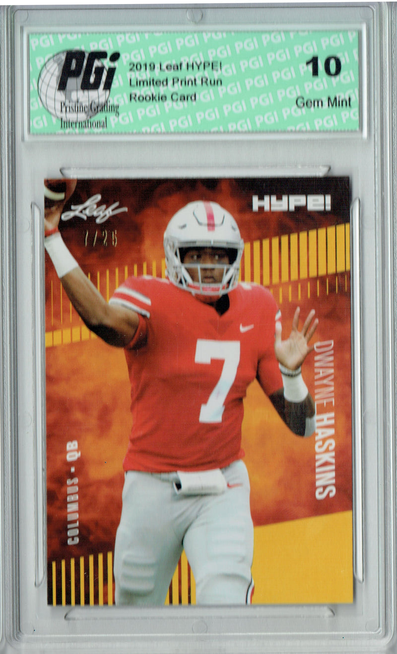 Dwayne Haskins Rookie Card Washington PGI 10 Gem Mint Football Trading Card 2019 Leaf HYPE! #20A Jersey #7 of 25