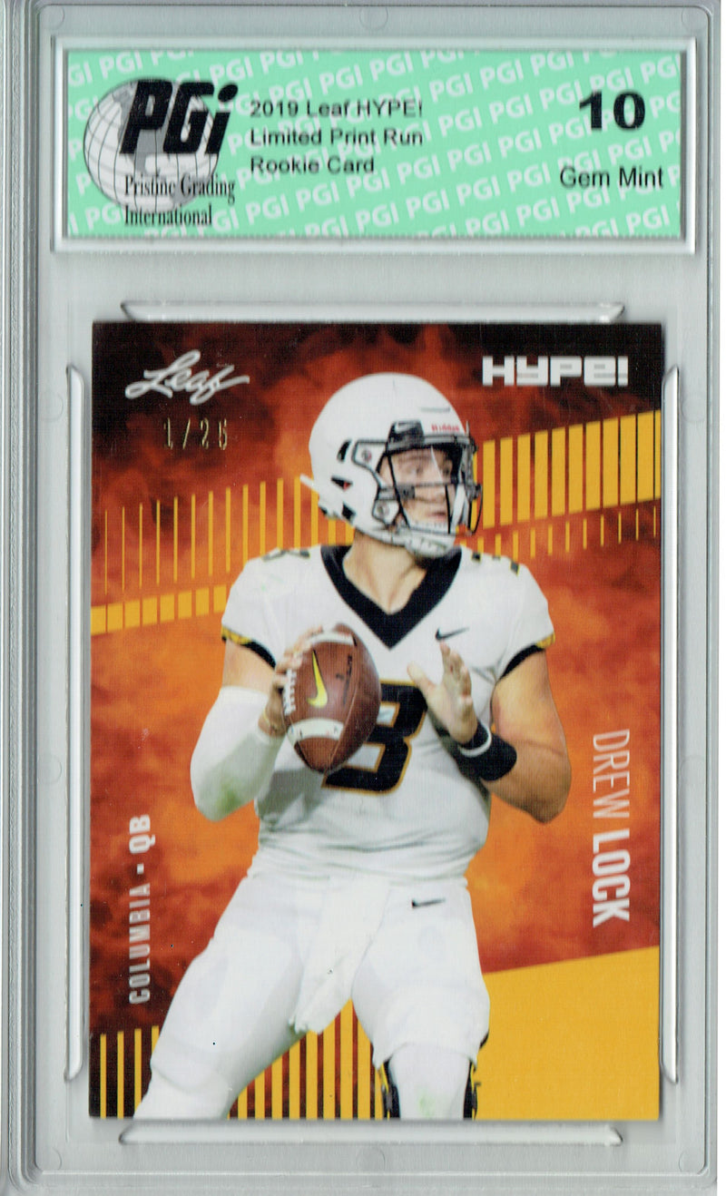 Drew Lock Rookie Card Denver PGI 10 Gem Mint Football Trading Card 2019 Leaf HYPE! #19 The #1 of 25