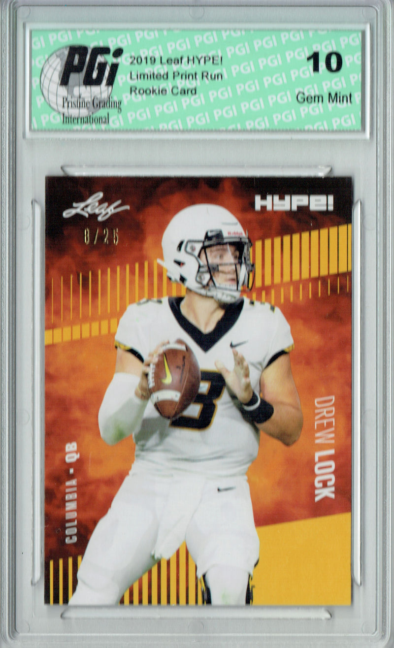 Drew Lock Rookie Card Denver PGI 10 Gem Mint Football Trading Card 2019 Leaf HYPE! #19 Jersey #8 of 25