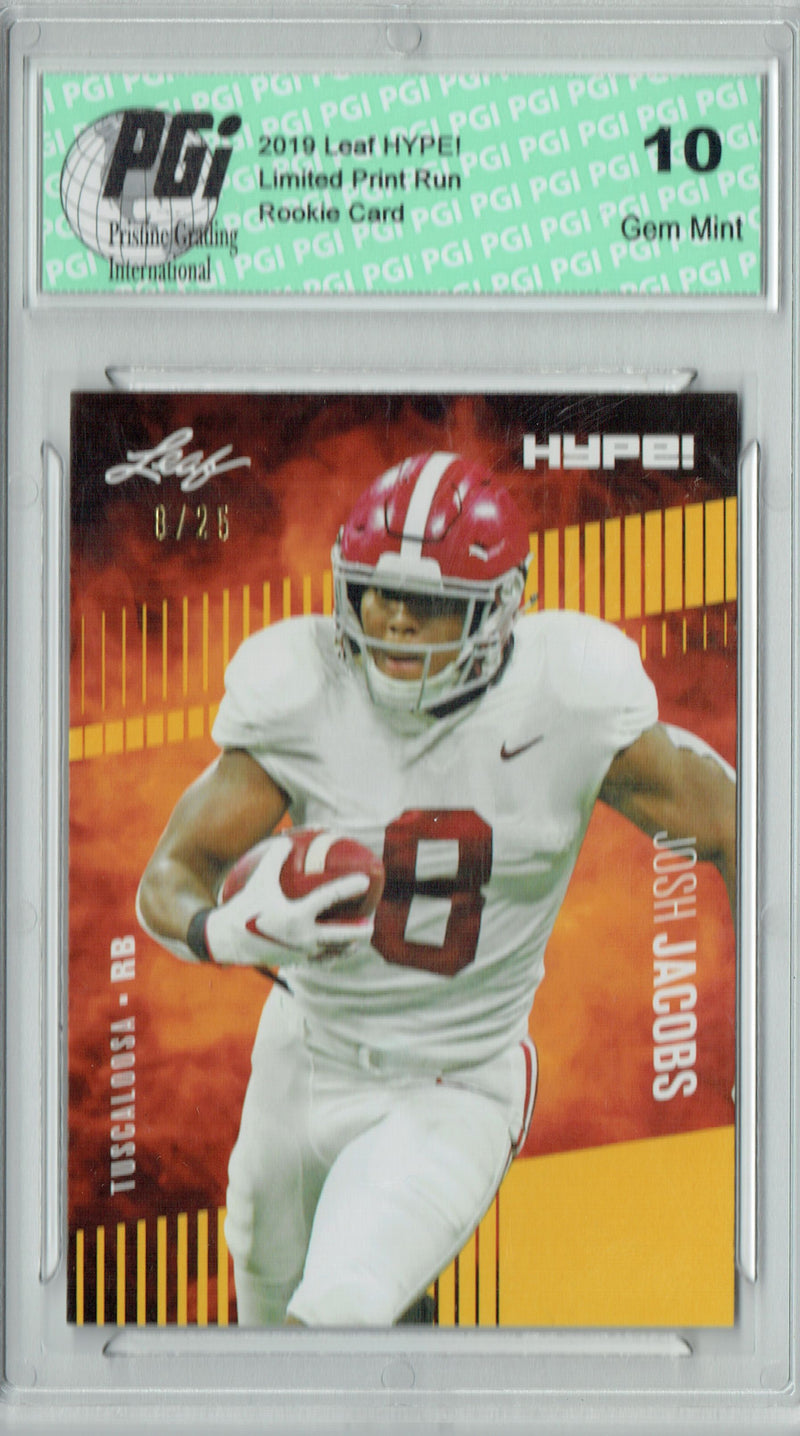 Josh Jacobs Rookie Card Las Vegas PGI 10 Gem Mint Football Trading Card 2019 Leaf HYPE! #21 Jersey #8 of 25