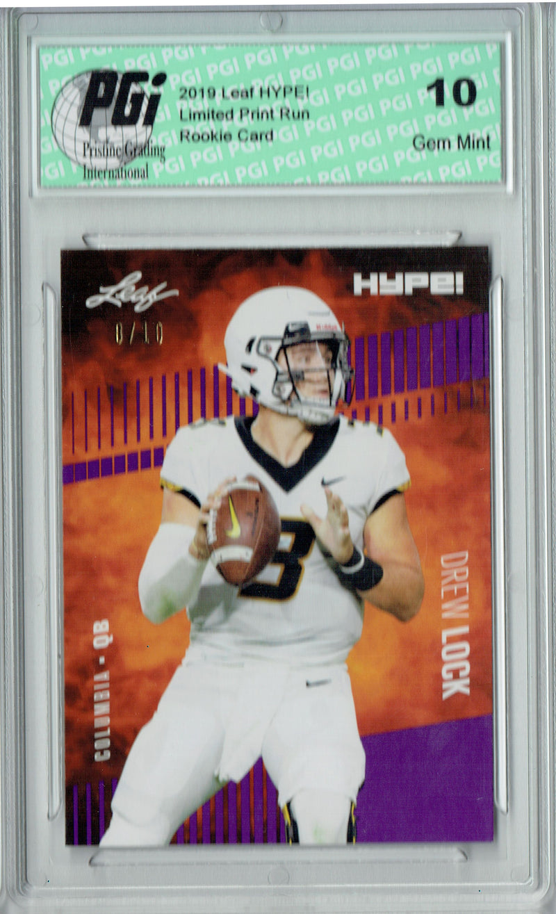 Drew Lock Rookie Card Denver PGI 10 Gem Mint Football Trading Card 2019 Leaf HYPE! #19 Jersey #8 of 10
