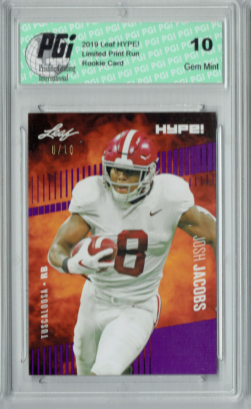 Josh Jacobs Rookie Card Las Vegas PGI 10 Gem Mint Football Trading Card 2019 Leaf HYPE! #21 Jersey #8 of 10