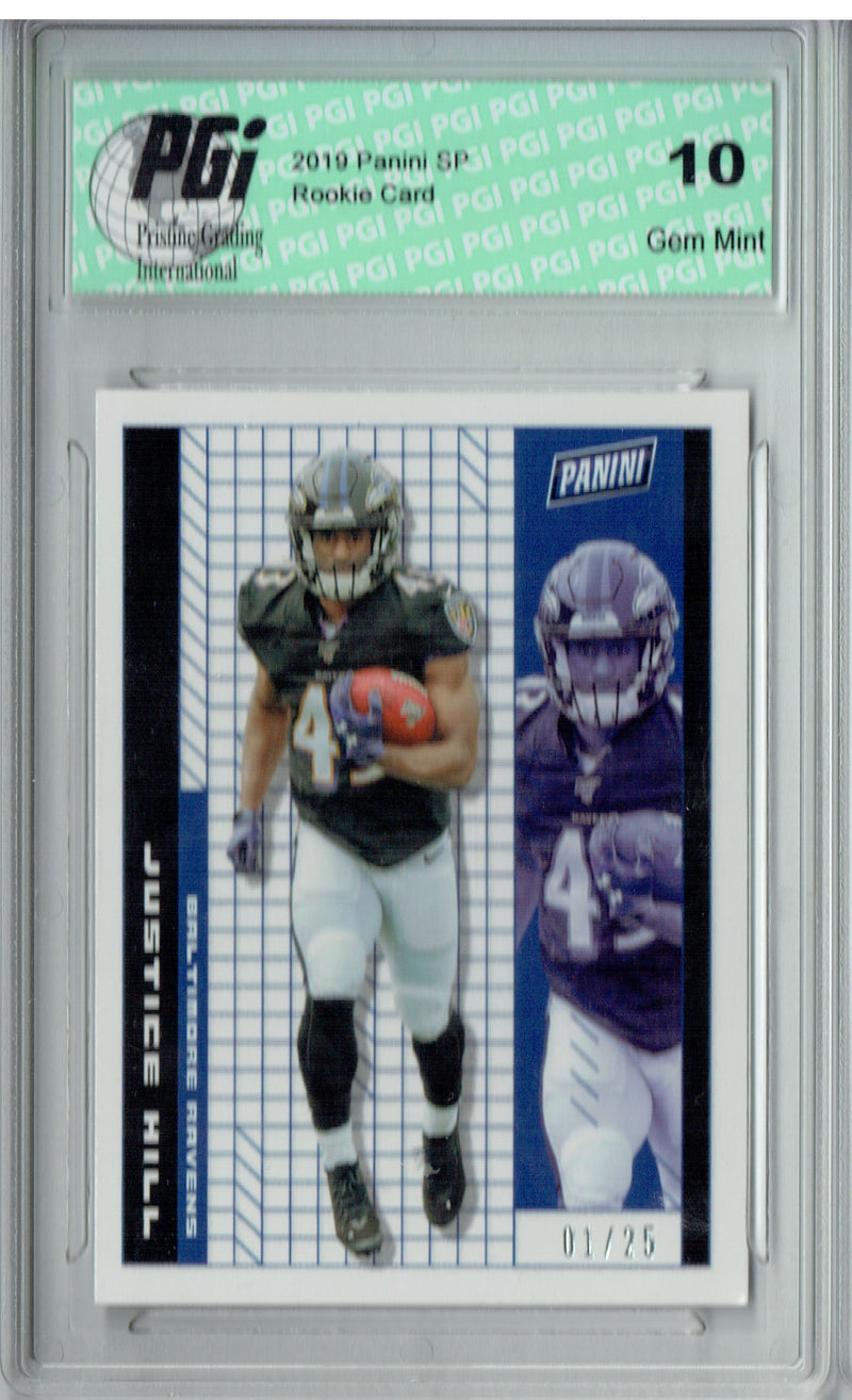 Justice Hill 2019 Panini National #JH The #1 of 25 Made Rookie Card PGI 10