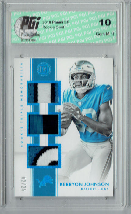 Kerryon Johnson 2018 Panini Encased #RTM17 Triple Patch #2/25 Rookie Card PGI 10