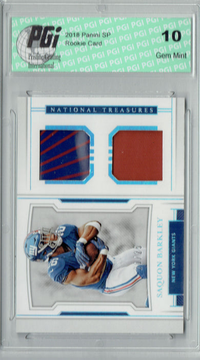 Saquon Barkley 2018 National Treasures #RDM9 Dbl Patch #20/25 Rookie Card PGI 10