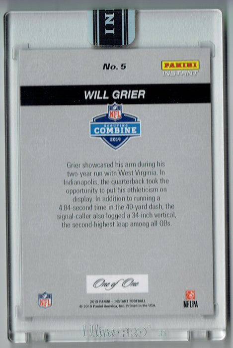 Will Grier 2019 Panini Instant Masterpiece True 1 of 1 Rookie Card Panthers #5