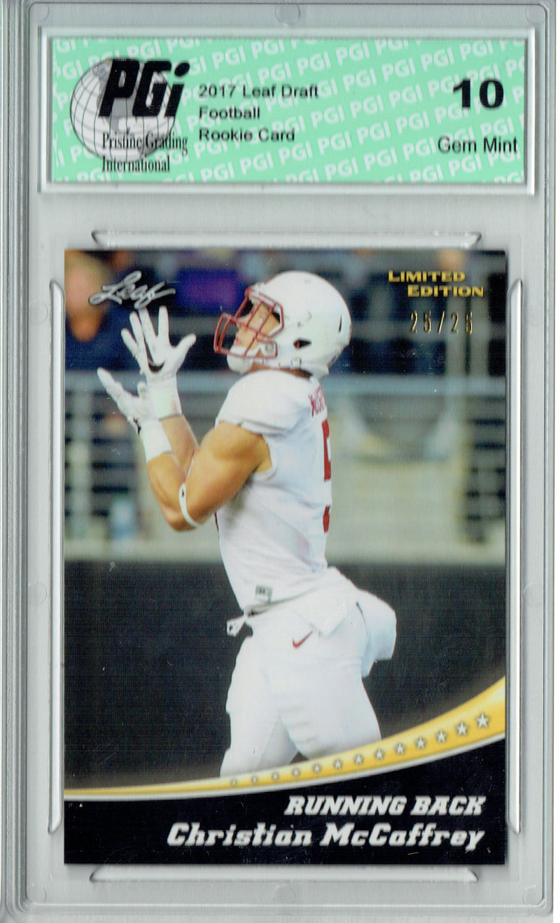 Christian McCaffrey Rookie Card Carolina PGI 10 Gem Mint Football Trading Card 2017 Leaf Limited Edition #1 Gold 25 Made