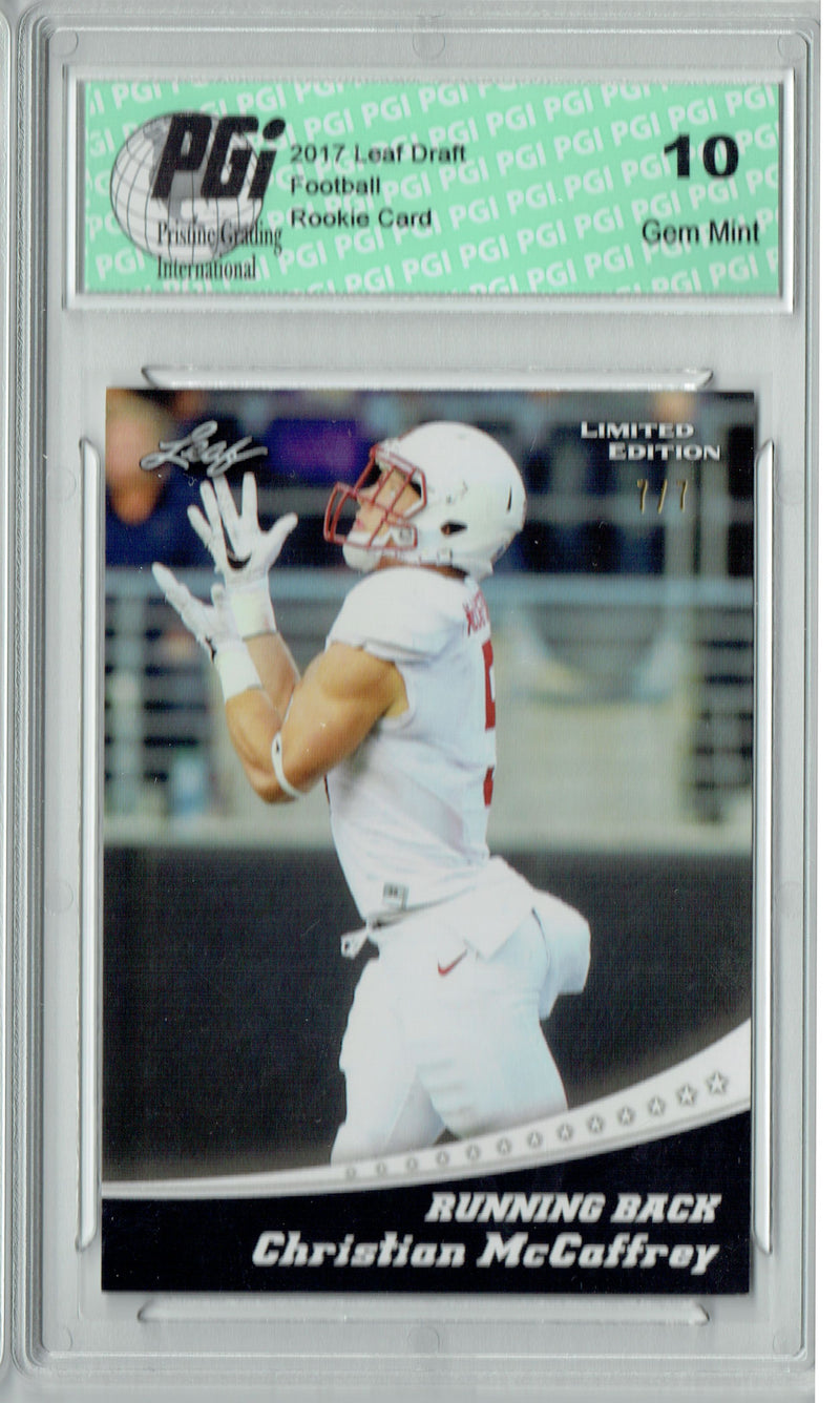 Christian McCaffrey Rookie Card Carolina PGI 10 Gem Mint Football Trading Card 2017 Leaf Limited #1 White Blank Back 7 Made
