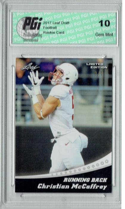 Christian McCaffrey 2017 Leaf Lim  #1 White Blank Back 7 Made Rookie Card PGI 10