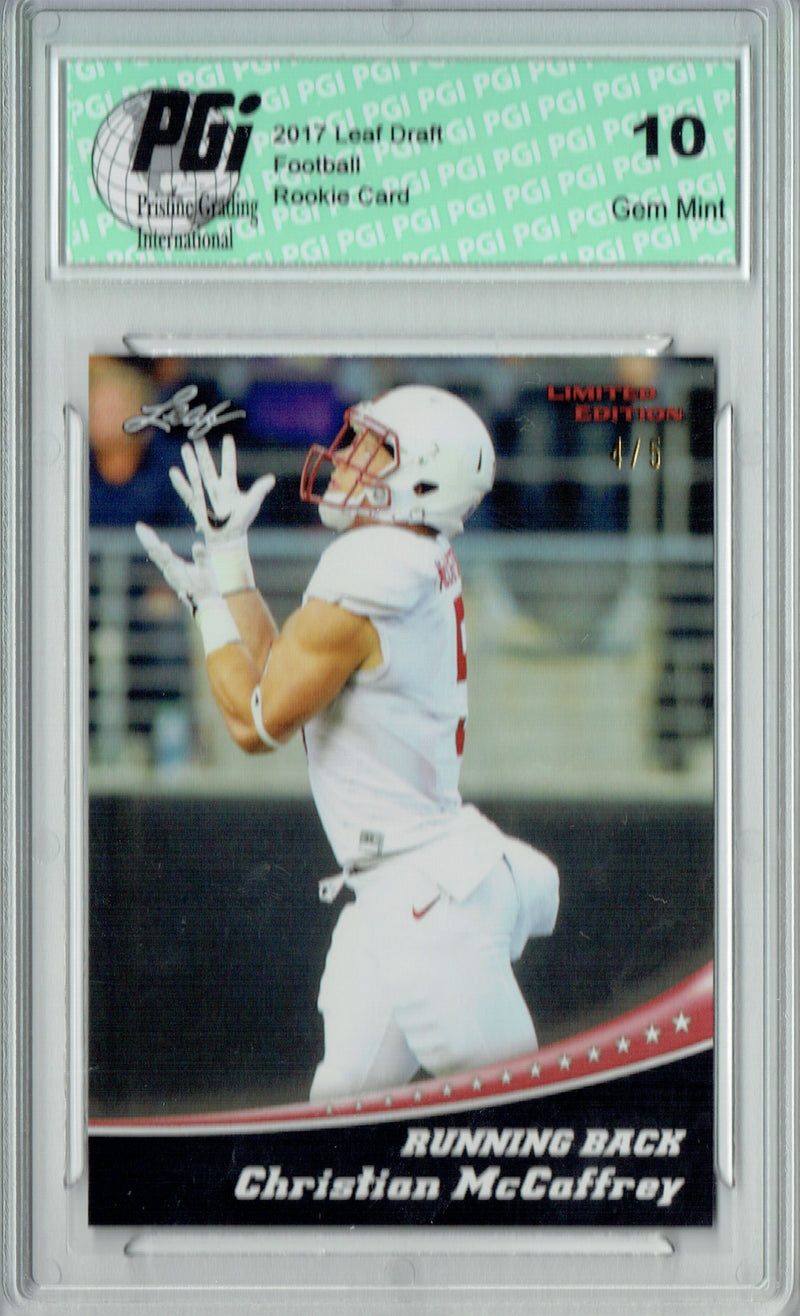 Christian McCaffrey Rookie Card Carolina PGI 10 Gem Mint Football Trading Card 2017 Leaf Limited Edition #1 Red SP 5 Made