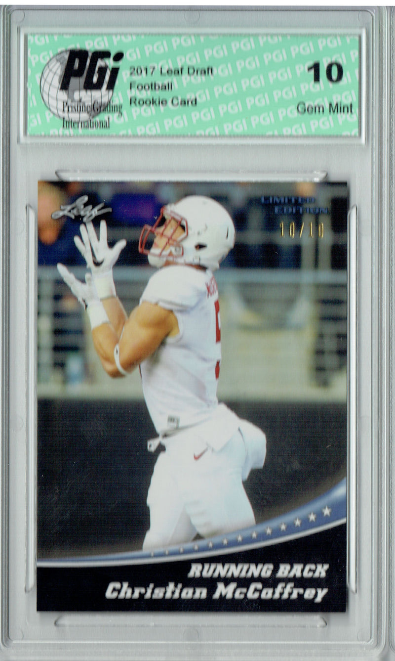 Christian McCaffrey Rookie Card Carolina PGI 10 Gem Mint Football Trading Card 2017 Leaf Limited Edition #1 Silver 10 Made