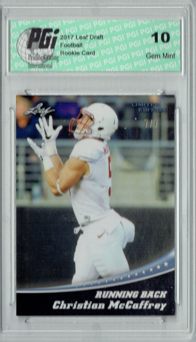 Christian McCaffrey 2017 Leaf Lim #1 Silver Blank Back 7 Made Rookie Card PGI 10