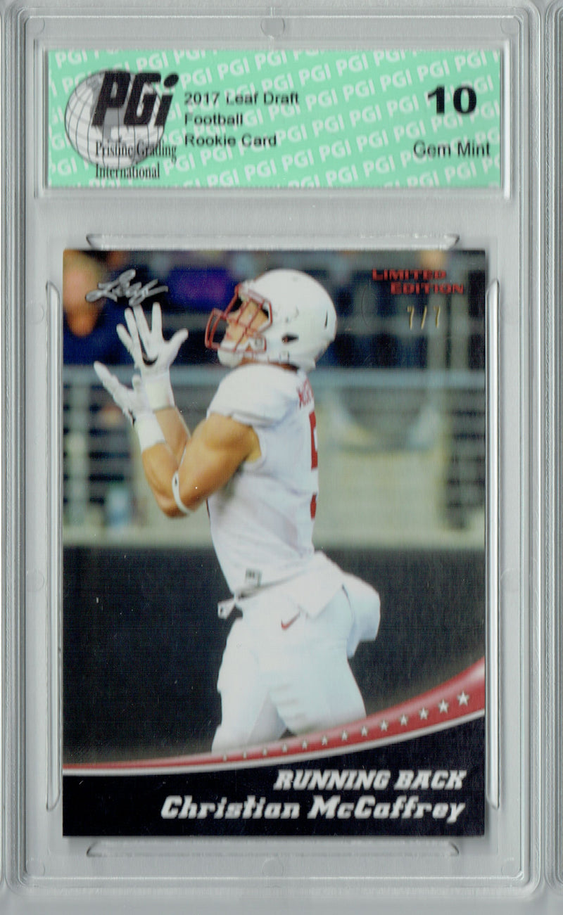 Christian McCaffrey Rookie Card Carolina PGI 10 Gem Mint Football Trading Card 2017 Leaf Limited #1 Red Blank Back 7 Made