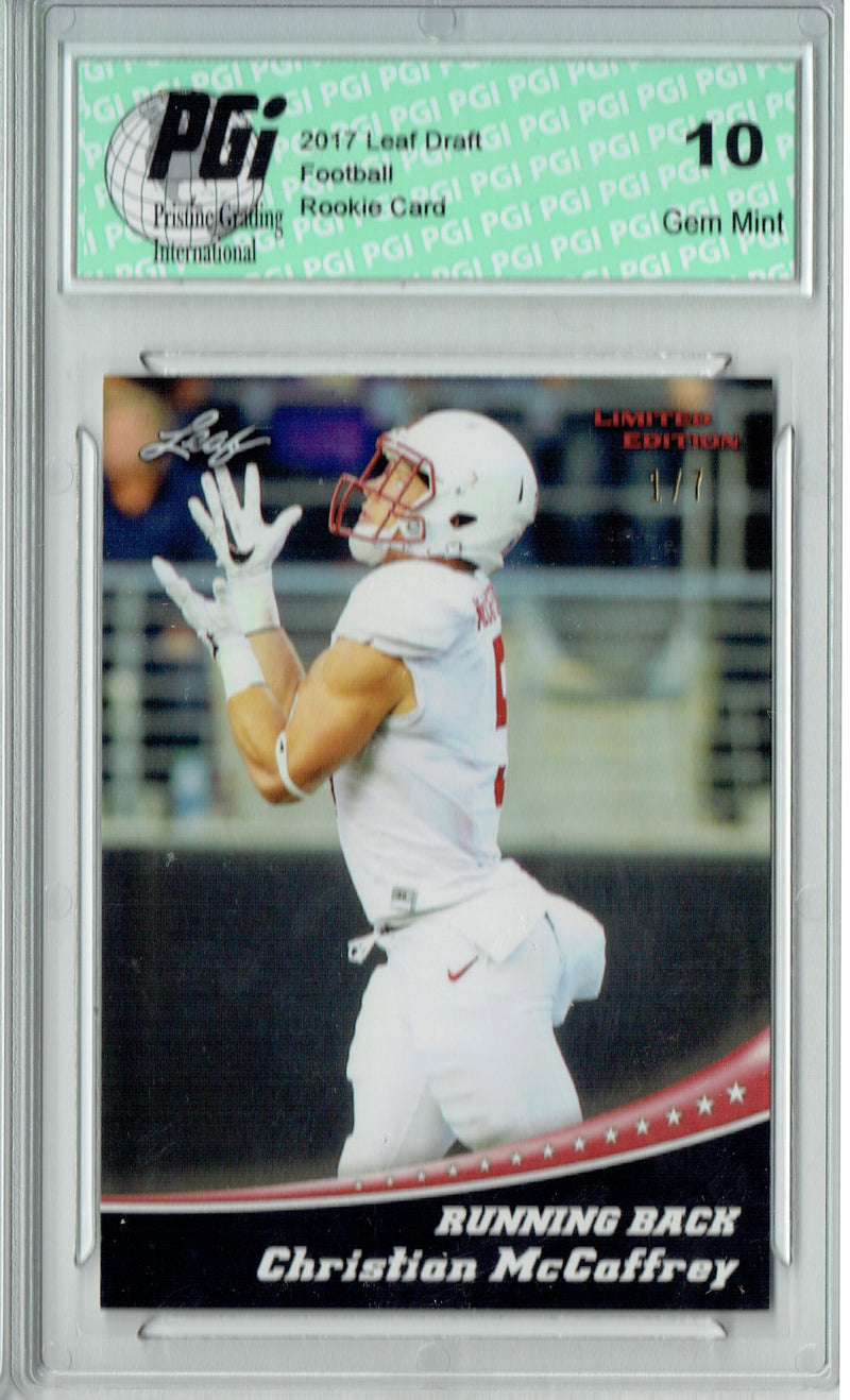 Christian McCaffrey Rookie Card Carolina PGI 10 Gem Mint Football Trading Card 2017 Leaf Limited Edition #1 Red #1 of 7