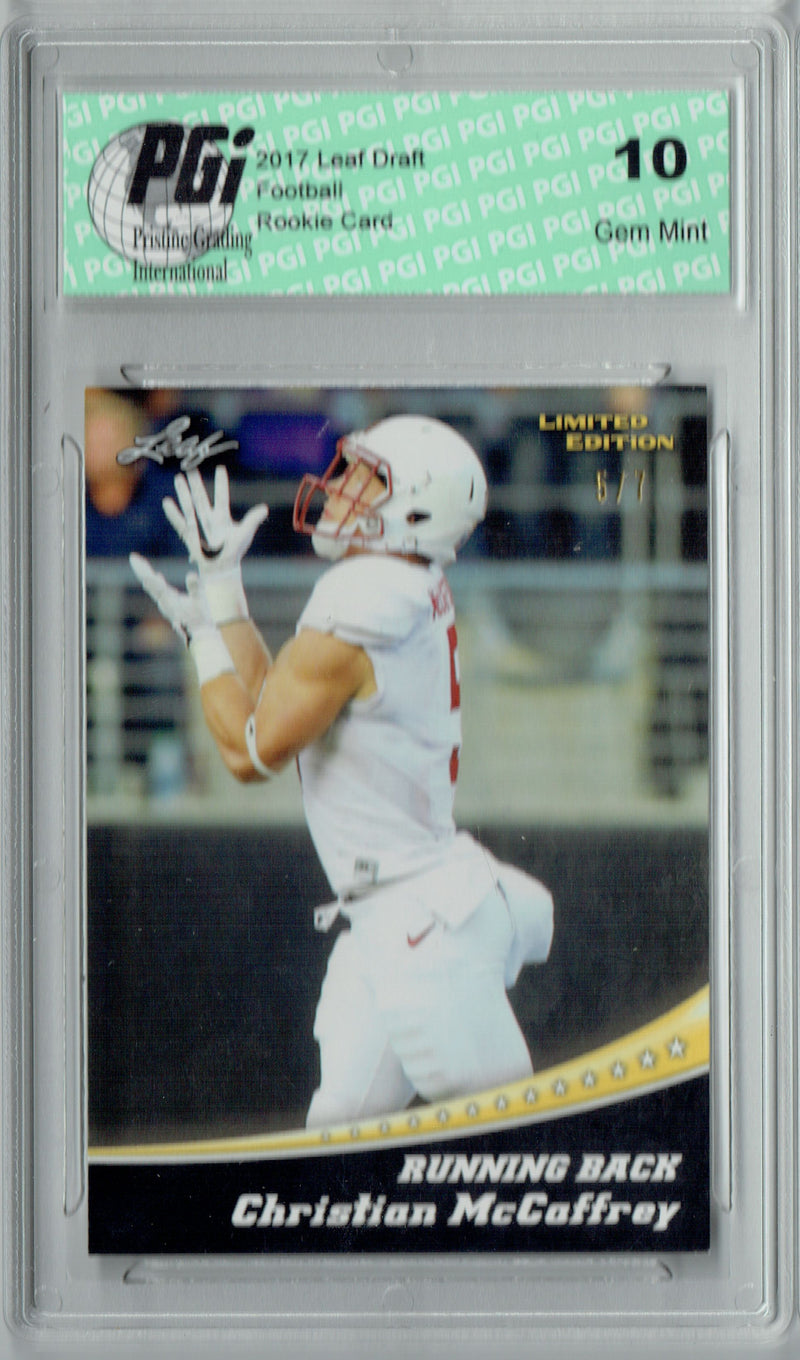 Christian McCaffrey Rookie Card Carolina PGI 10 Gem Mint Football Trading Card 2017 Leaf Limited Edition #1 Gold Jersey #5 of 7