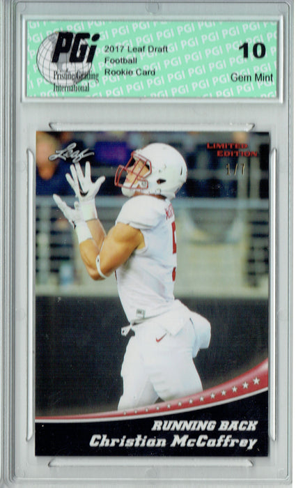 Christian McCaffrey 2017 Leaf Blank Back #1 Red #1 of 7 Rookie Card PGI 10