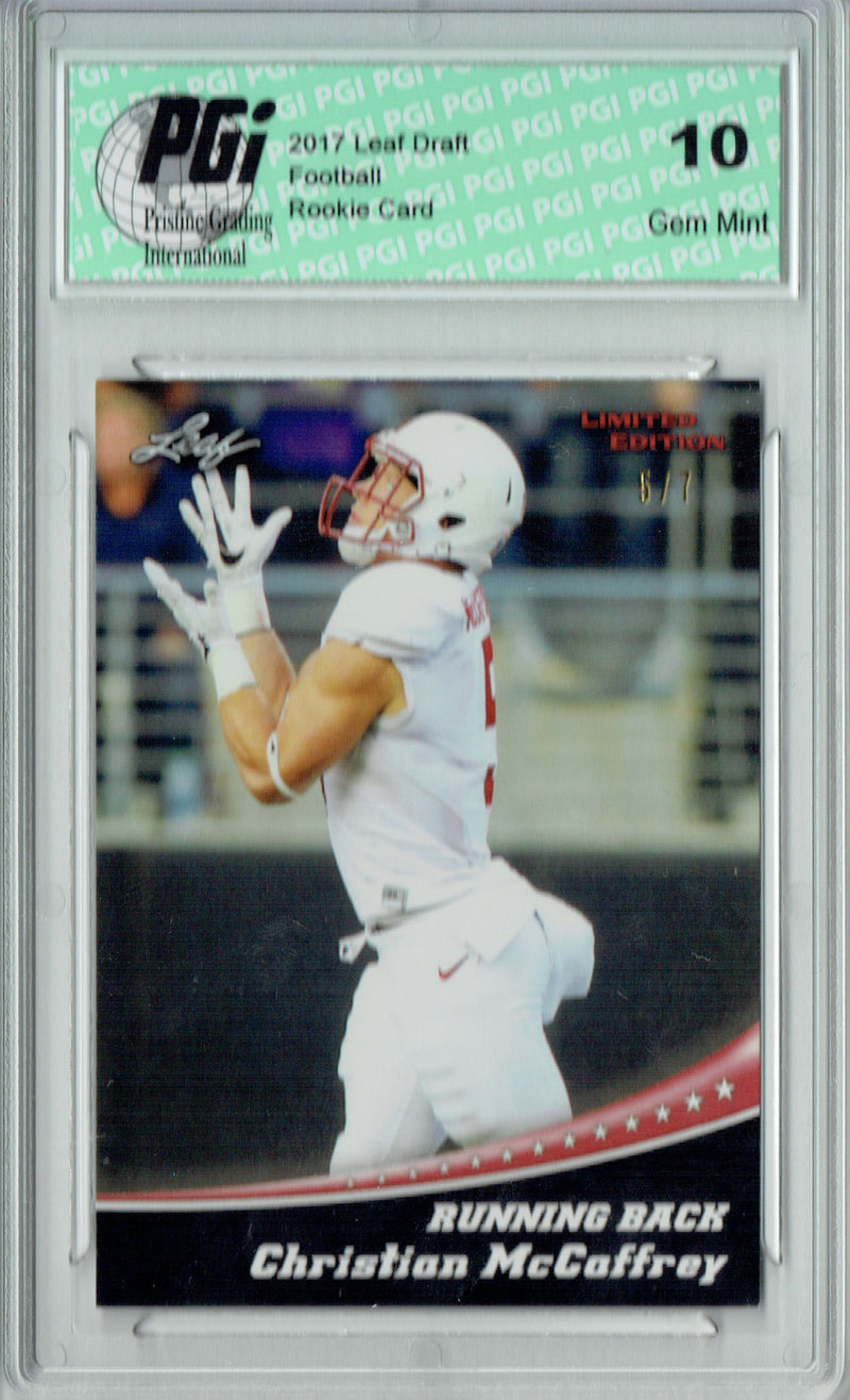 Christian McCaffrey Rookie Card Carolina PGI 10 Gem Mint Football Trading Card 2017 Leaf Limited Edition #1 Red Jersey #5 of 7