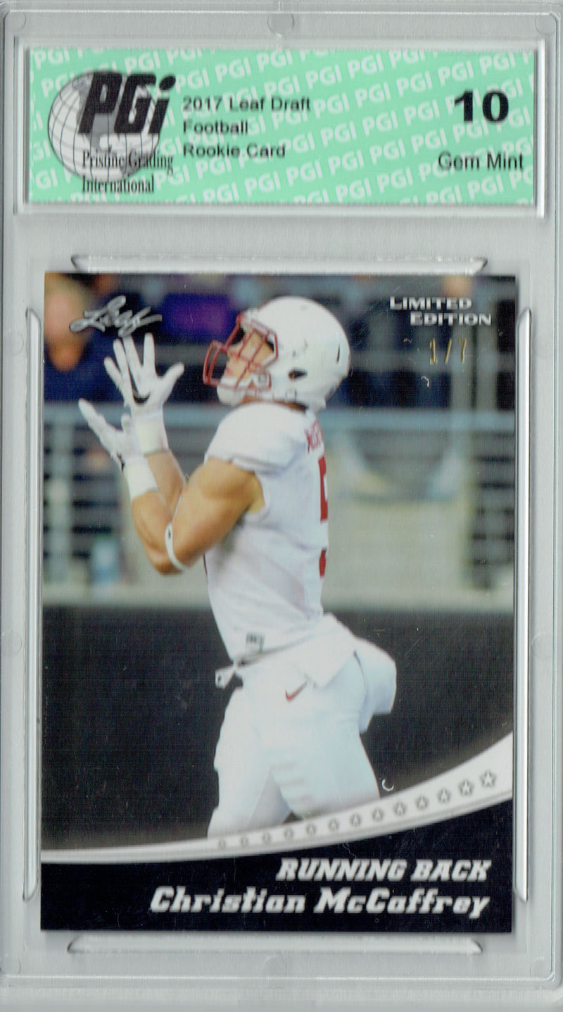 Christian McCaffrey Rookie Card Carolina PGI 10 Gem Mint Football Trading Card 2017 Leaf Limited Edition #1 White #1 of 7
