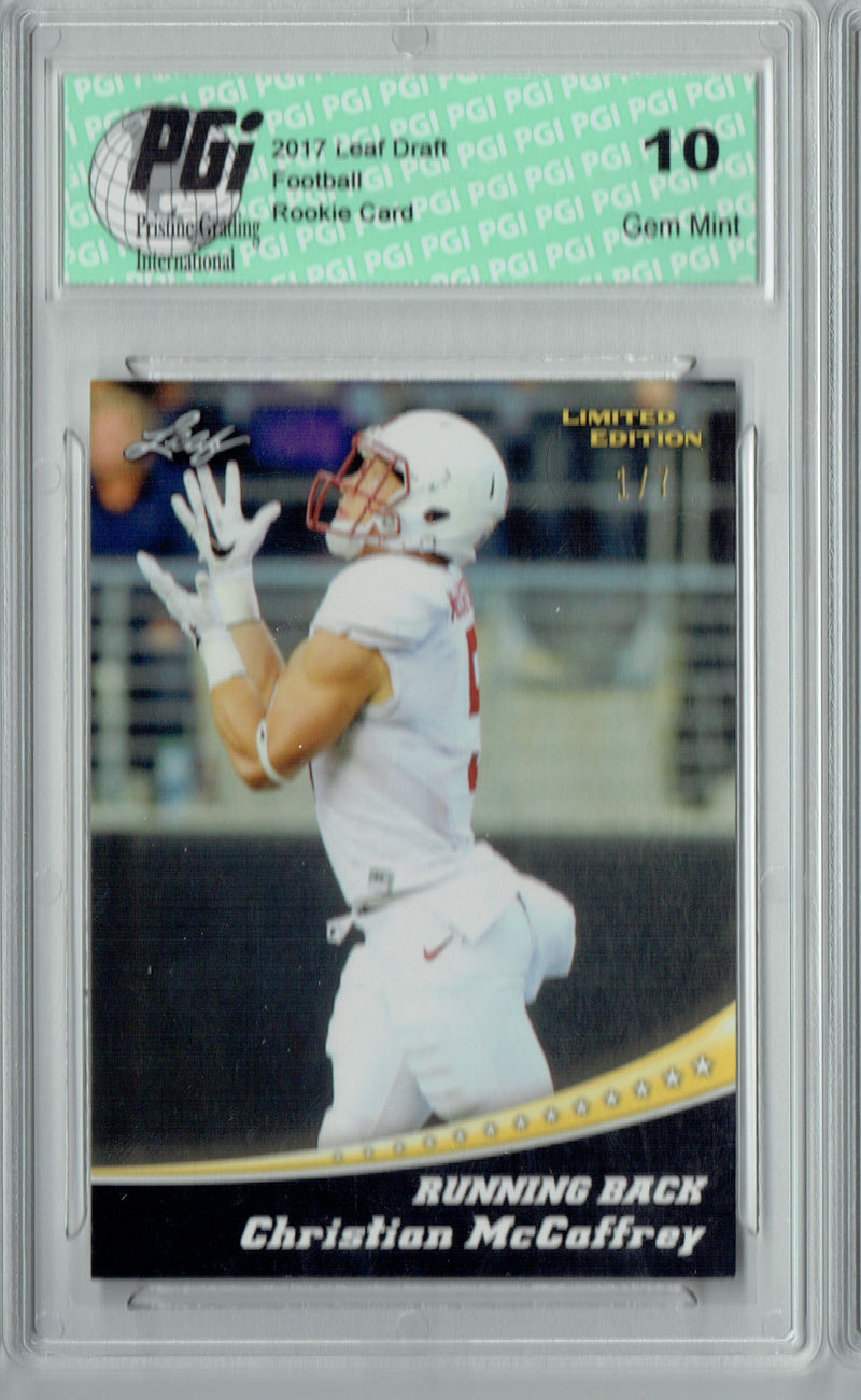 Christian McCaffrey Rookie Card Carolina PGI 10 Gem Mint Football Trading Card 2017 Leaf Limited Edition #1 Gold #1 of 7