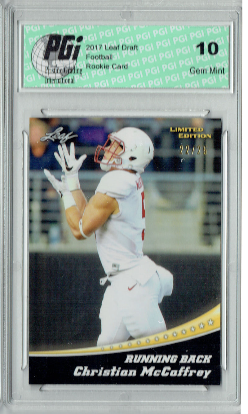 Christian McCaffrey Rookie Card Carolina PGI 10 Gem Mint Football Trading Card 2017 Leaf Limited Edition #1 Gold Pro Jersey #22/25