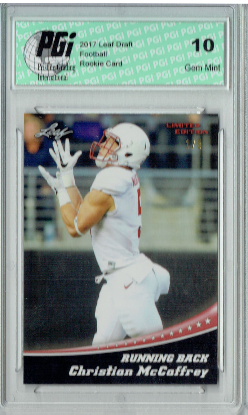 Christian McCaffrey Rookie Card Carolina PGI 10 Gem Mint Football Trading Card 2017 Leaf Limited Edition #1 Red The #1 of 5