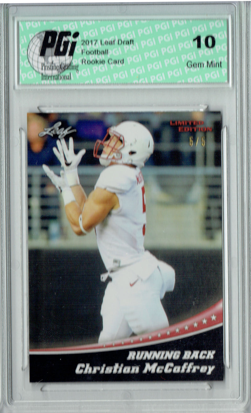 Christian McCaffrey Rookie Card Carolina PGI 10 Gem Mint Football Trading Card 2017 Leaf Limited Edition #1 Red Jersey #5/5