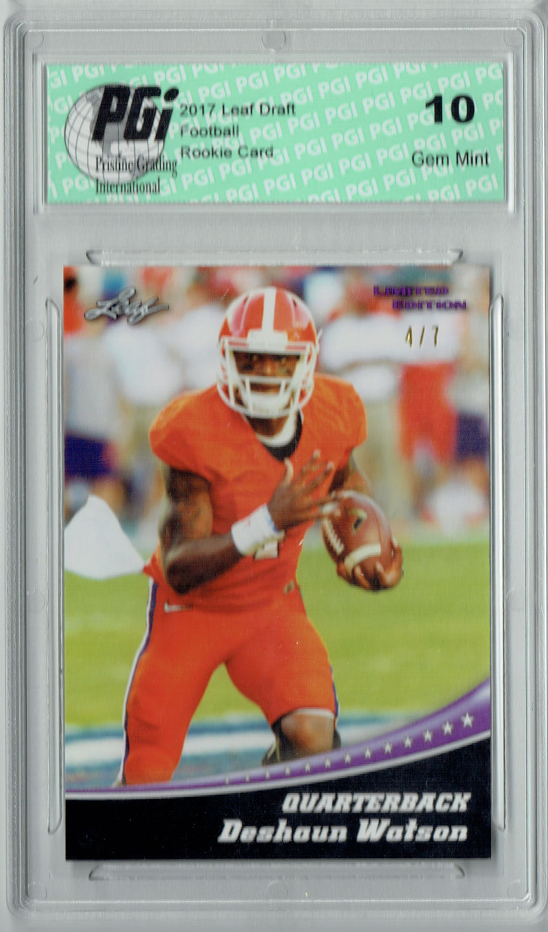Deshaun Watson Rookie Card Houston PGI 10 Gem Mint Football Trading Card 2017 Leaf Limited Edition #4 Purple Jersey #4 of 7
