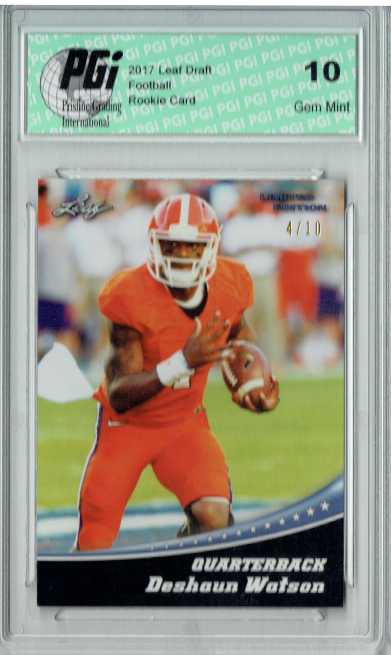 Deshaun Watson Rookie Card Houston PGI 10 Gem Mint Football Trading Card 2017 Leaf Limited Edition #4 Silver Jersey #4/10