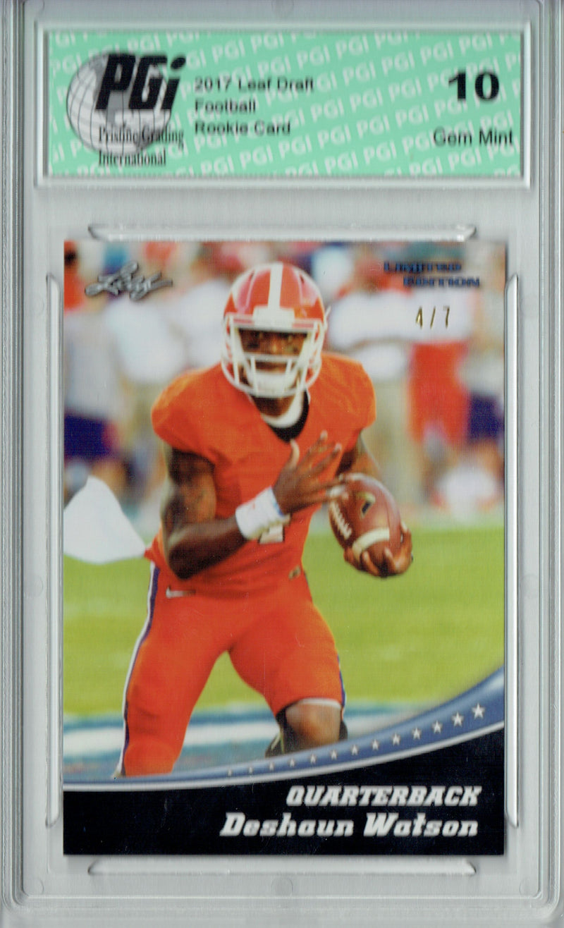 Deshaun Watson Rookie Card Houston PGI 10 Gem Mint Football Trading Card 2017 Leaf Limited Edition #4 Silver Jersey #4 of 7