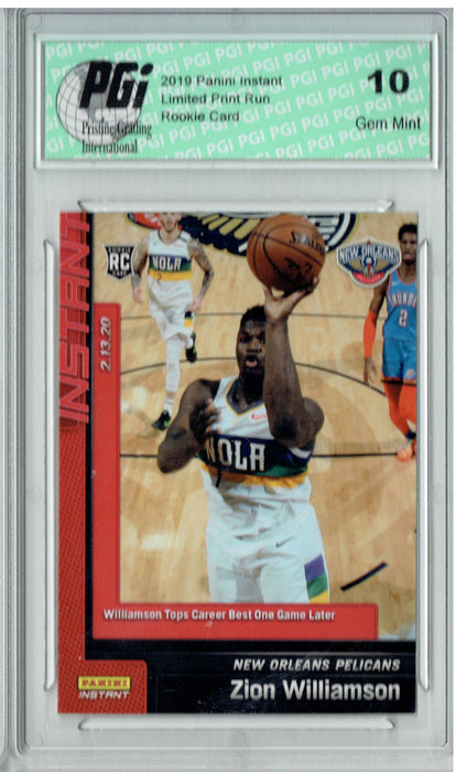 Zion Williamson 2019 Panini Instant #91 Career Best 1 of 1299 Rookie Card PGI 10