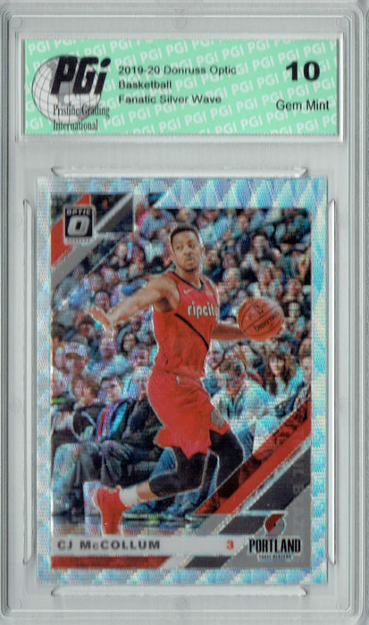 CJ McCollum 2019 Optic #17 Fanatics Rare Silver Wave SP Card PGI 10