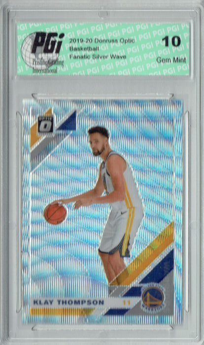 Klay Thompson 2019 Optic #18 Fanatics Rare Silver Wave SP Card PGI 10