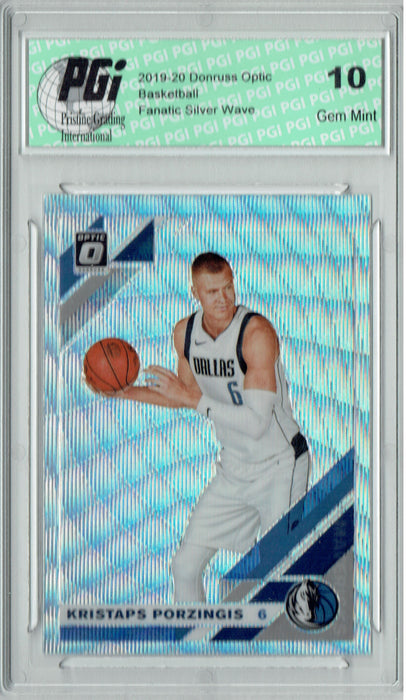 Kristaps Porzingis 2019 Optic #36 Fanatics Rare Silver Wave SP Card PGI 10