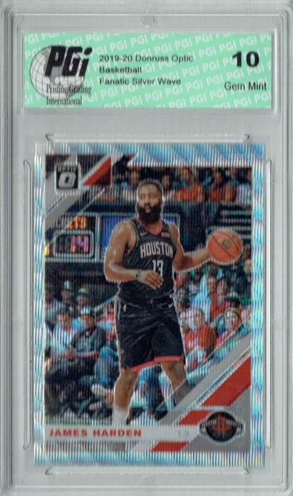 James Harden 2019 Optic #68 Fanatics Rare Silver Wave SP Card PGI 10