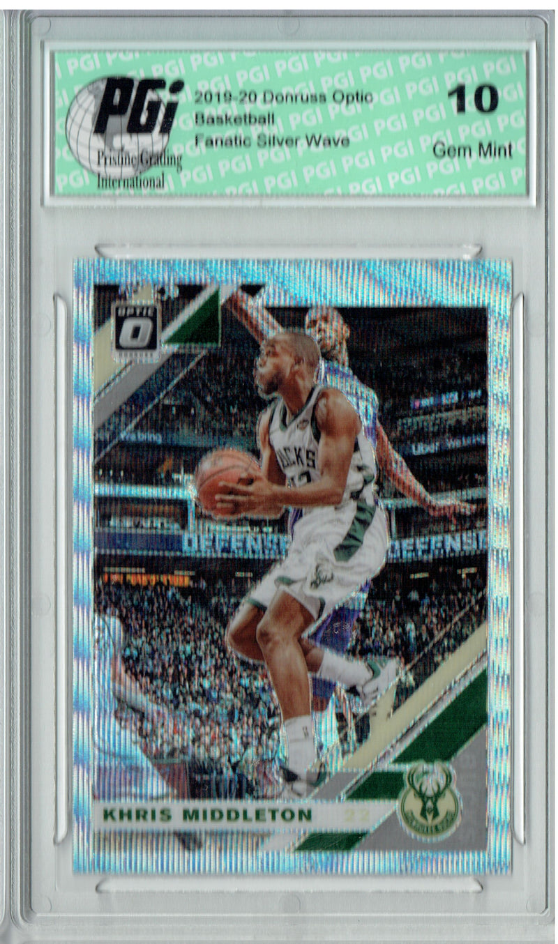 Khris Middleton 2019 Optic #71 Fanatics Rare Silver Wave SP Card PGI 10