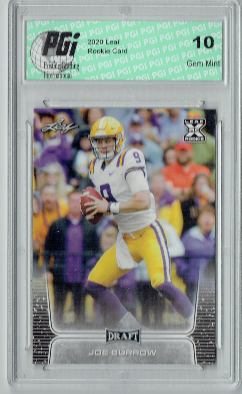 Joe Burrow Rookie Card Cincinnati PGI 10 Gem Mint Football Trading Card 2020 Leaf Draft Football #1 Gem Mint