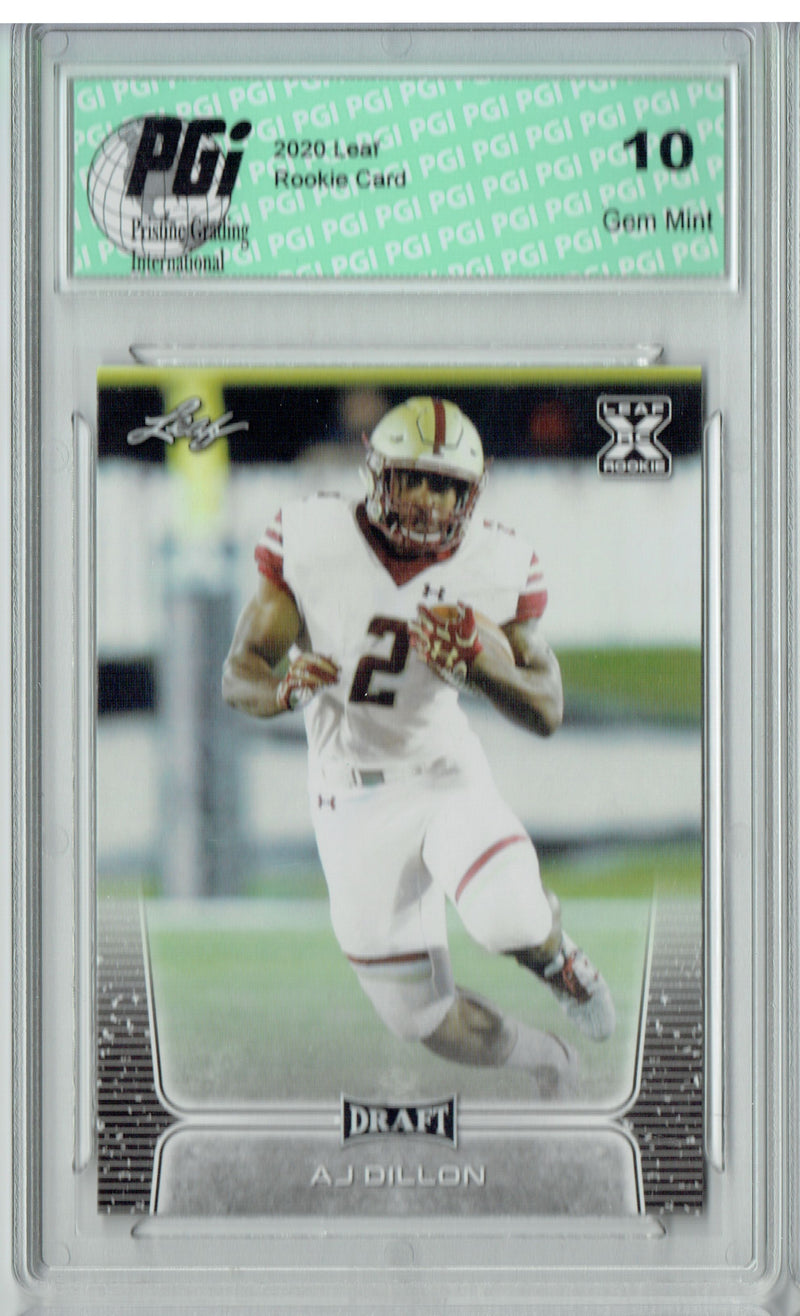 AJ Dillon Rookie Card PGI 10 Gem Mint Football Trading Card 2020 Leaf Draft Football #16 Gem Mint