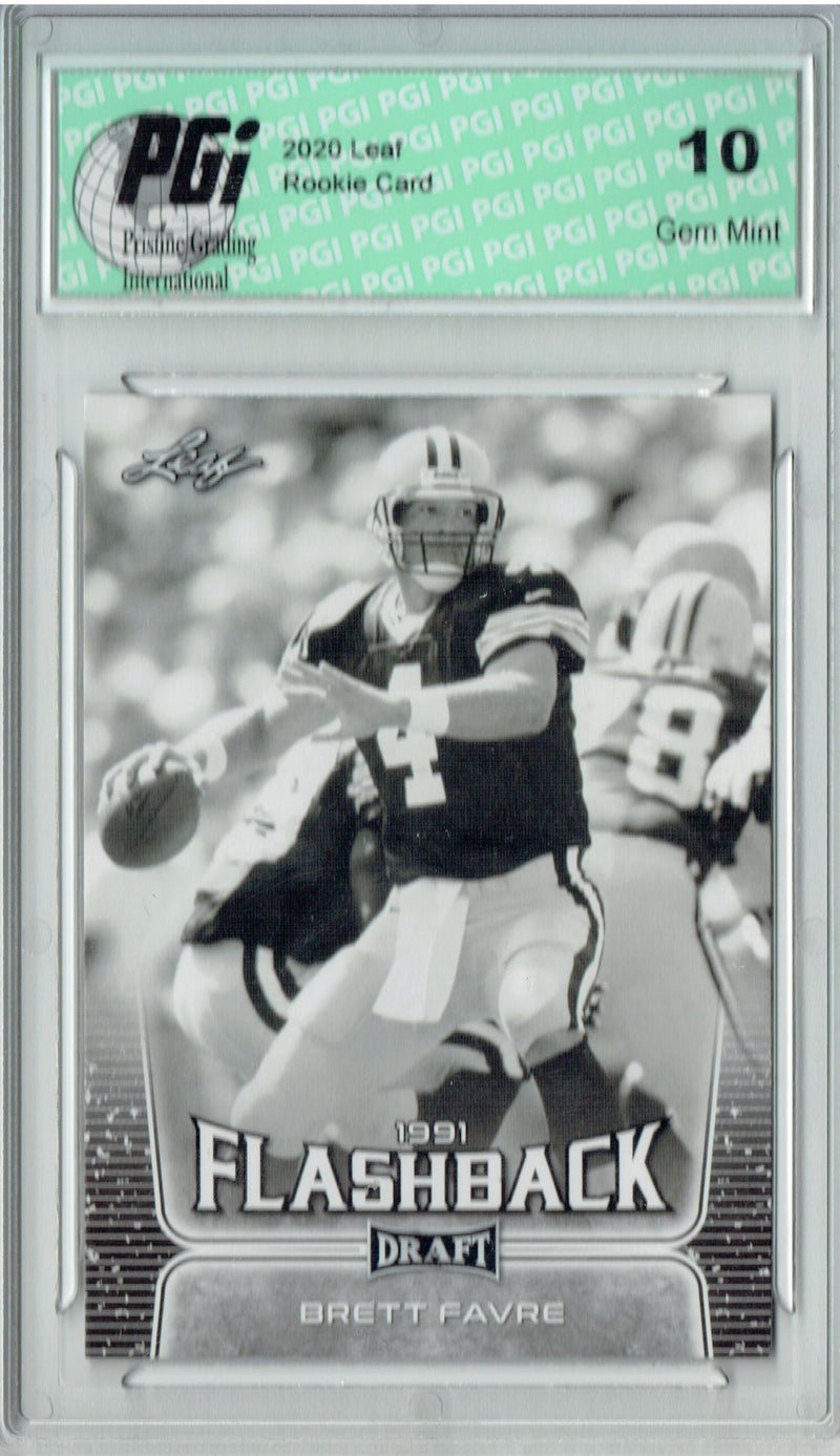 Brett Favre Rookie Card Green Bay PGI 10 Gem Mint Football Trading Card 2020 Leaf Draft Football #100 Flashback