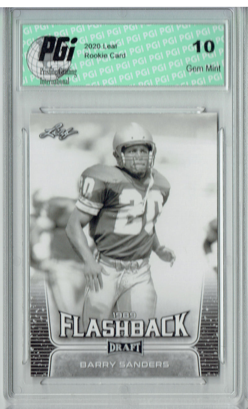 Barry Sanders Rookie Card Detroit PGI 10 Gem Mint Football Trading Card 2020 Leaf Draft Football #96 Flashback