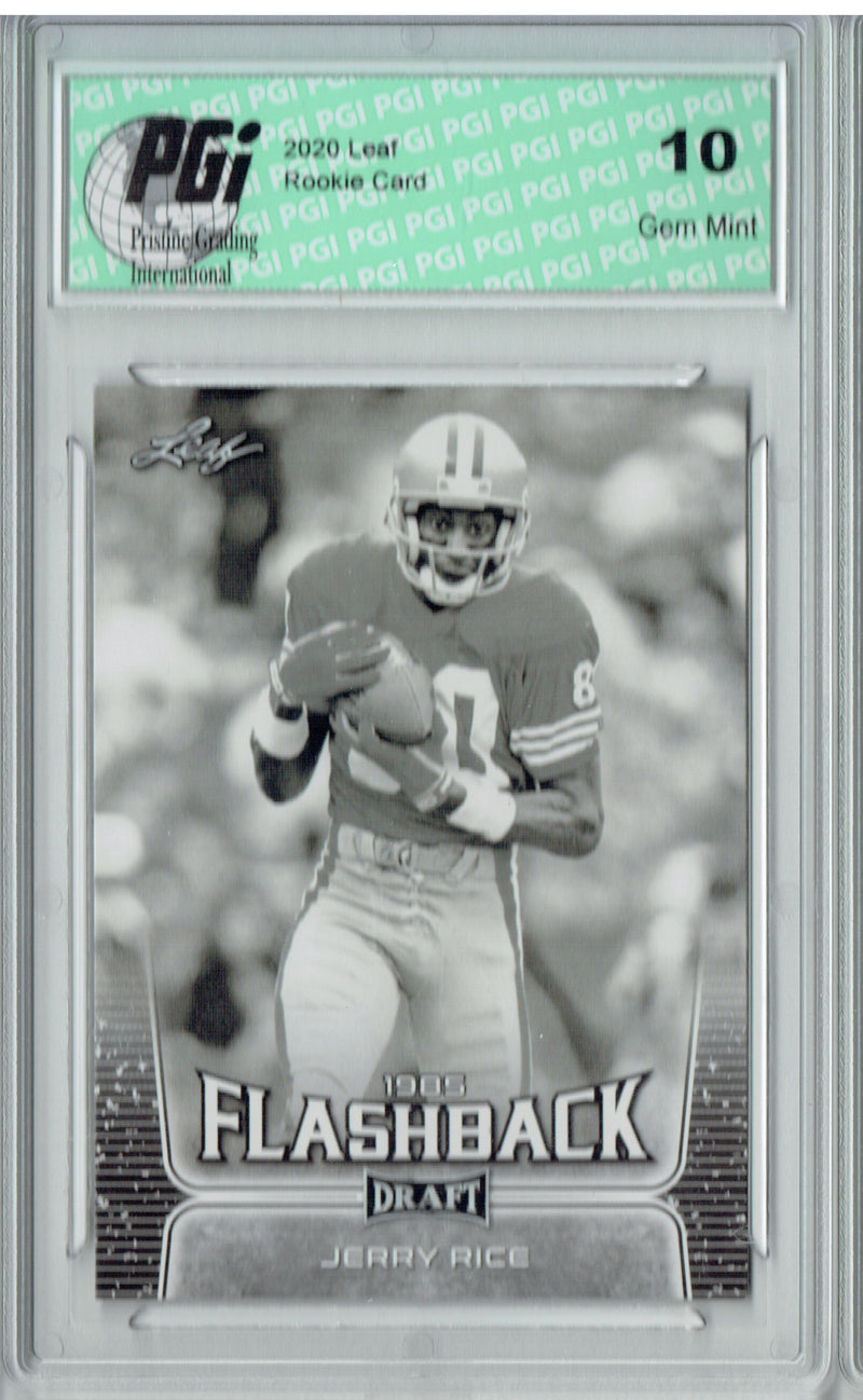 Jerry Rice Rookie Card San Francisco PGI 10 Gem Mint Football Trading Card 2020 Leaf Draft Football #99 Flashback