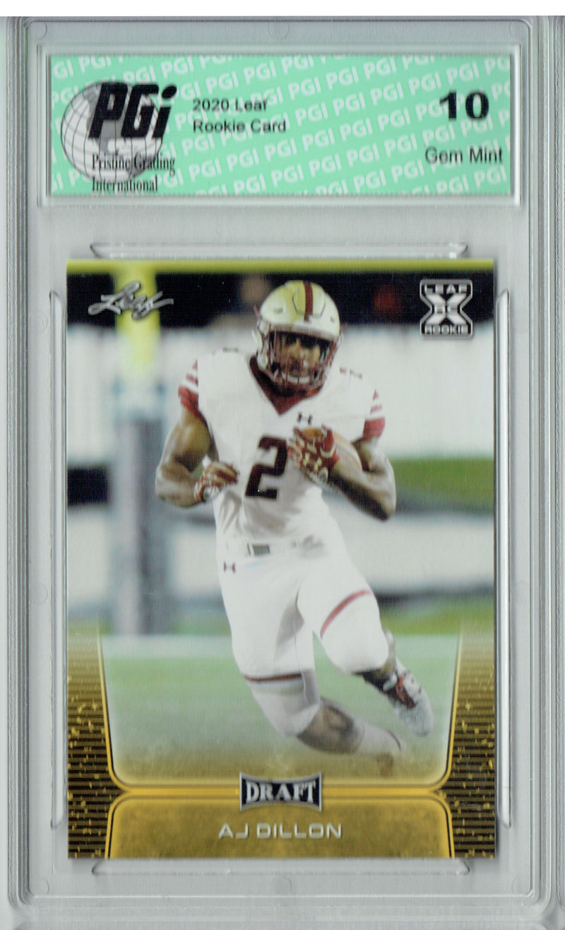 AJ Dillon Rookie Card PGI 10 Gem Mint Football Trading Card 2020 Leaf Draft Gold #16 Gem Mint