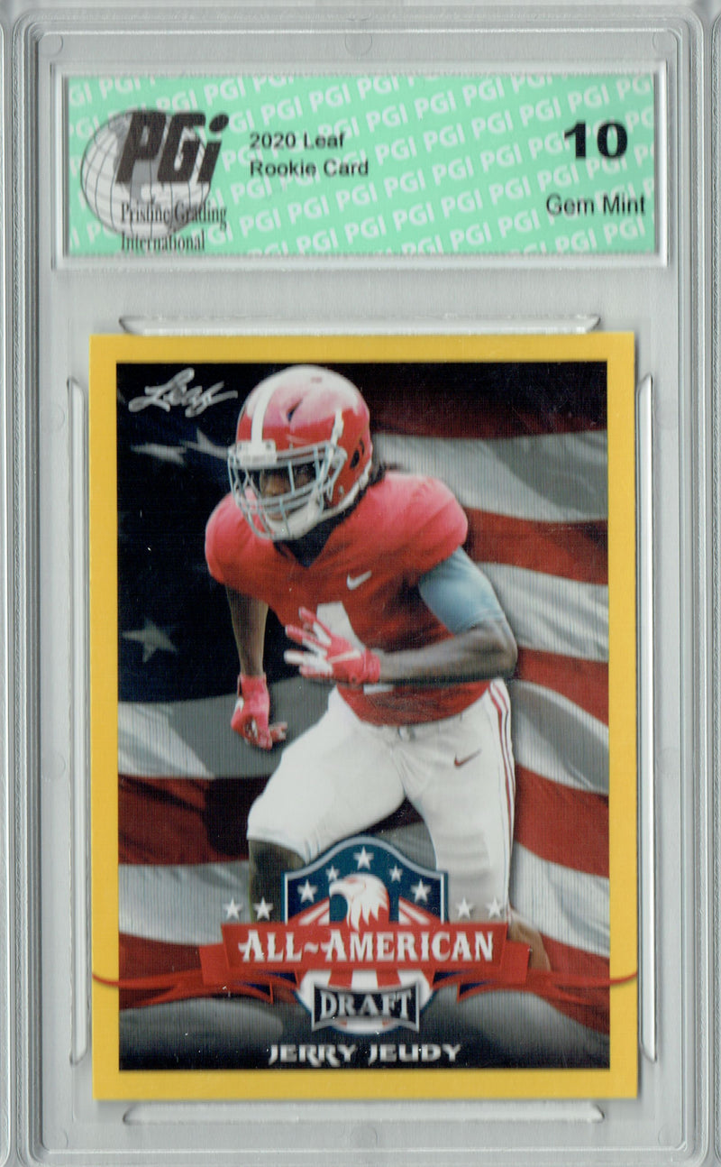 Jerry Jeudy Rookie Card Denver PGI 10 Gem Mint Football Trading Card 2020 Leaf Draft Gold #64 All-American